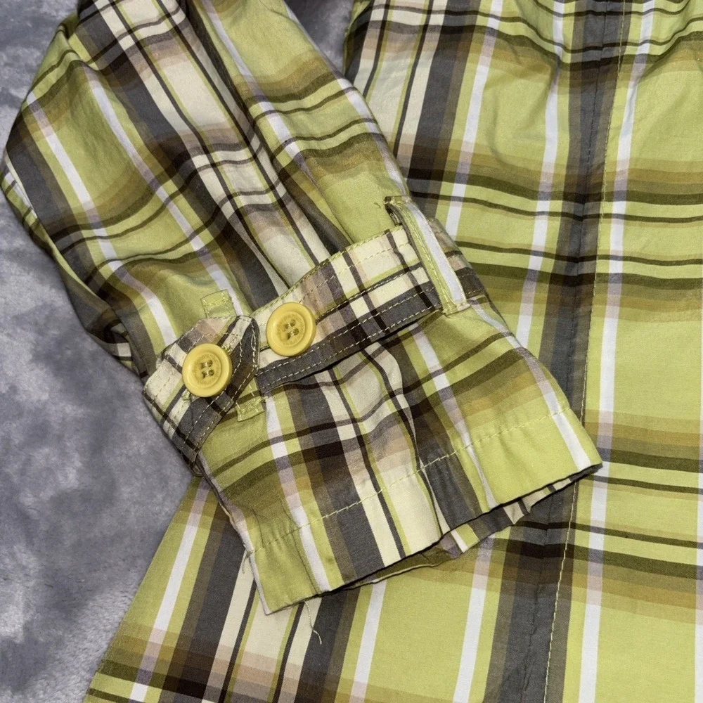 JouJou Lime Green/Greys/Olive Green Plaid Double Breasted Jacket No Belt Lg